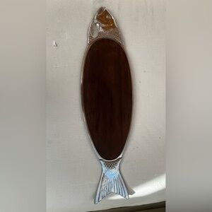 VTG. MCM Salmon Fish Wood 2-Piece Metal Serving Platter Tray 28 inch Germany WMF